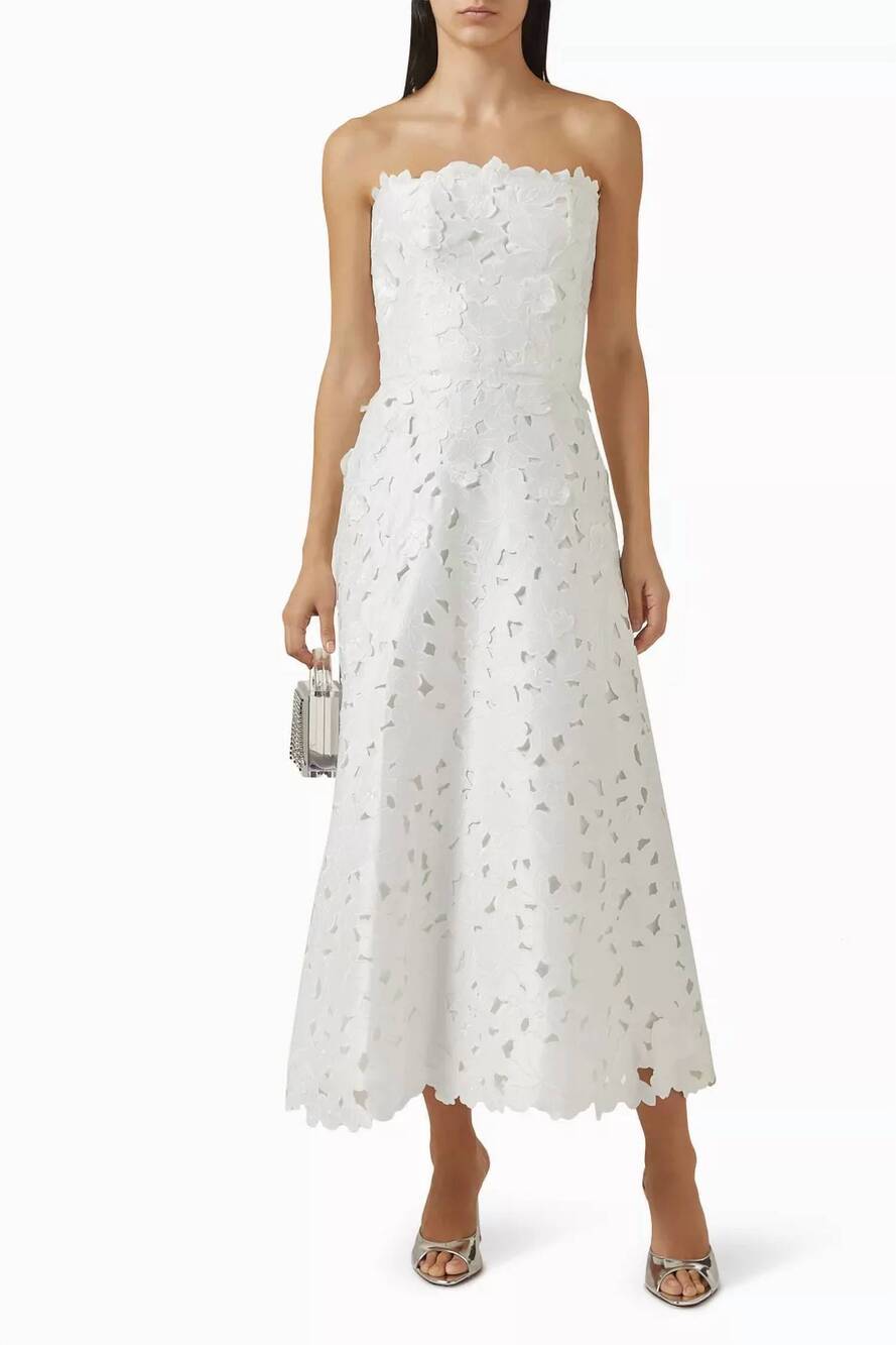 NEW COSTARELLOS women's vella floral lace a-line dress in off white